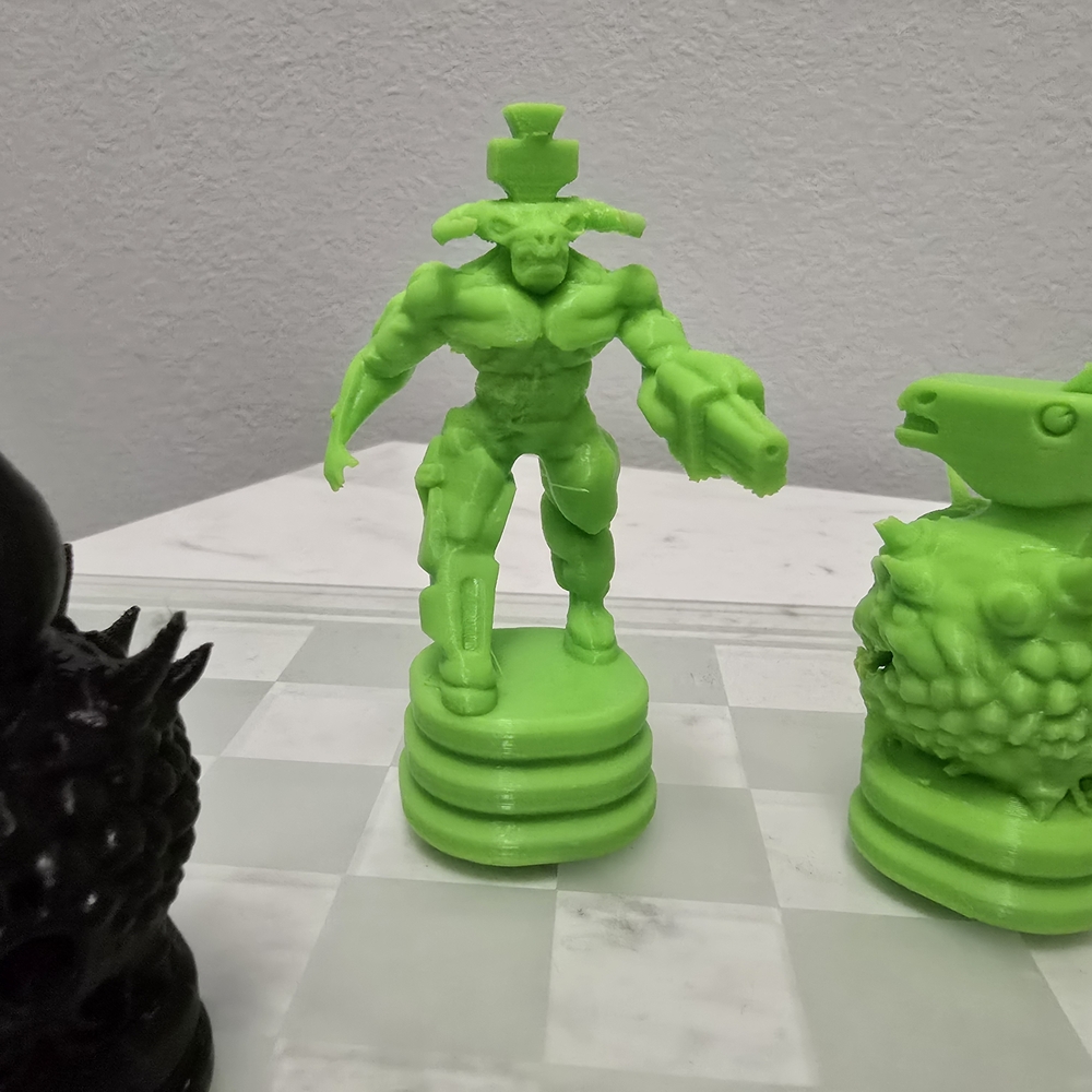 Green and Black Chess Puzzle Set 3d Printed Chess Pieces DOOM